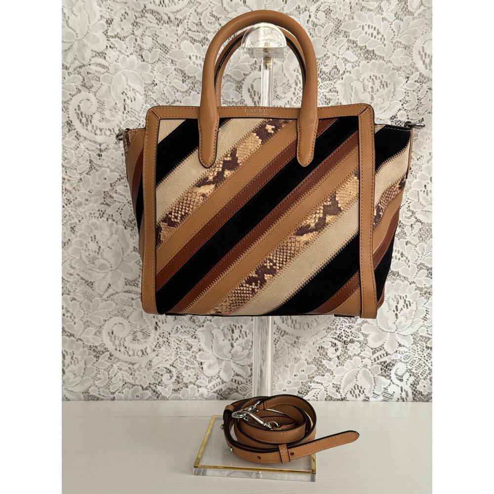 Lauren Ralph Lauren Patchwork Python Print Leather Satchel Crossbody Rare